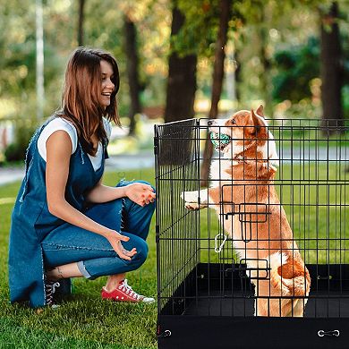 Foldable 4-Panel Pet Playpen with Metal Mesh Base and Quick Setup