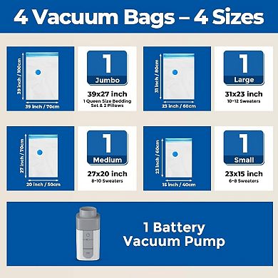 Vacuum Storage Bags for Clothes & Travel, Space Saver, Durable, Reusable