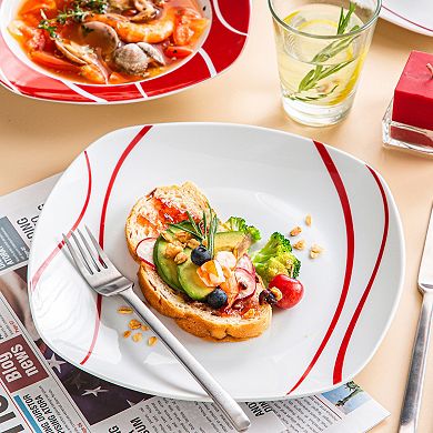 FELISA 18 pc Dinnerware Set, for 6, Dinner Plate, Dessert Plate, Soup Plate