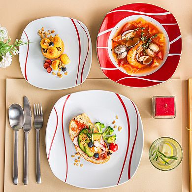 FELISA 18 pc Dinnerware Set, for 6, Dinner Plate, Dessert Plate, Soup Plate