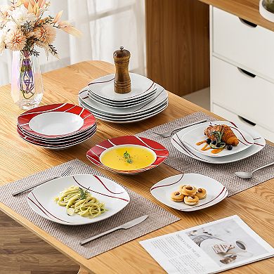 FELISA 18 pc Dinnerware Set, for 6, Dinner Plate, Dessert Plate, Soup Plate