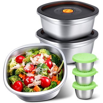 3 Pack 50 Oz Stainless Steel Salad Containers With Lids Dressing Cups