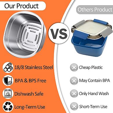 3 Pack 50 Oz Stainless Steel Salad Containers With Lids Dressing Cups