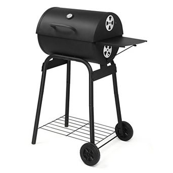 Barrel Charcoal BBQ Grill with Side Table, Warming Rack & Thermometer for Patio Backyard