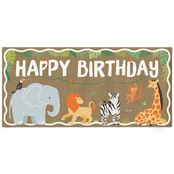 Safari Animals Kraft Paper Banner, Jungle Happy Birthday Party Printed Brown Paper Sign Decor 1 ct