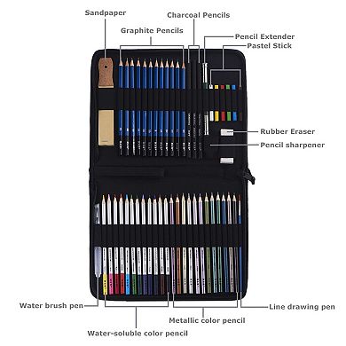51 Piece Professional Drawing Pencil Set Sketch Charcoal Art Kit with Case