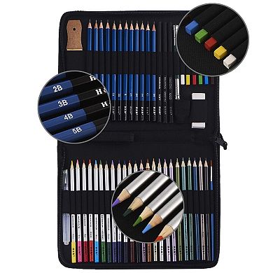 51 Piece Professional Drawing Pencil Set Sketch Charcoal Art Kit with Case