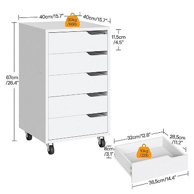 5-Drawer Rolling File Cabinet with Swivel Casters and Wide Top for Office