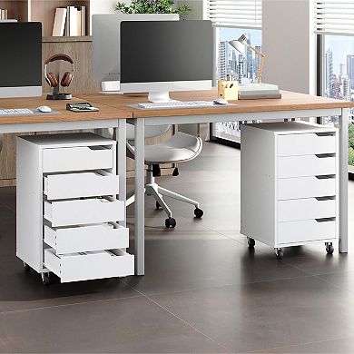 5-Drawer Rolling File Cabinet with Swivel Casters and Wide Top for Office