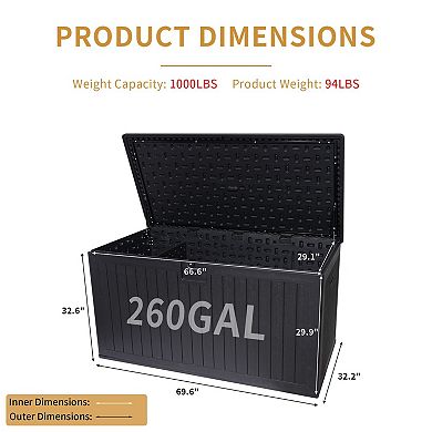 Extra Large Deck Storage Box with Lockable Lid for Patio Cushions, Garden Tools, and Accessories