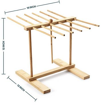 Great Ambitions Pasta Drying Rack with Transfer Wand, 12-Bar Stand for Drying & Storing