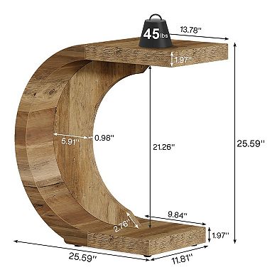 C-Shaped End Table with Slide-Under Design for Sofa, Bed, or Small Spaces