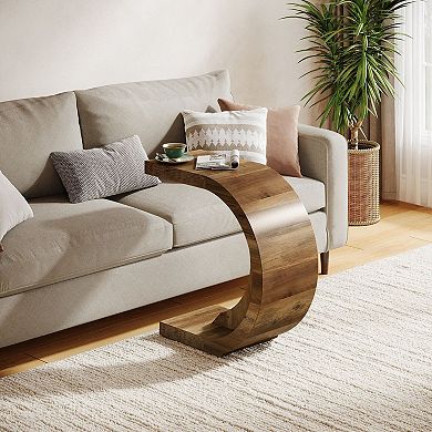 C-Shaped End Table with Slide-Under Design for Sofa, Bed, or Small Spaces