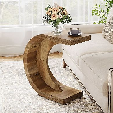 C-Shaped End Table with Slide-Under Design for Sofa, Bed, or Small Spaces