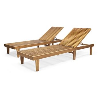 Wooden Chaise Lounge Adjustable Acacia Wood Sun Lounger, Set of 2
