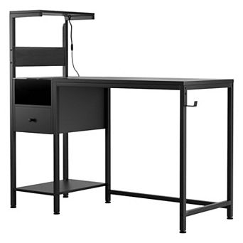 Reversible Computer Desk with 4 Shelves, Drawer, and RGB LED Lights - Black