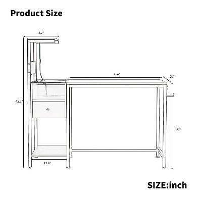 Reversible Computer Desk with 4 Shelves, Drawer, and RGB LED Lights - Black