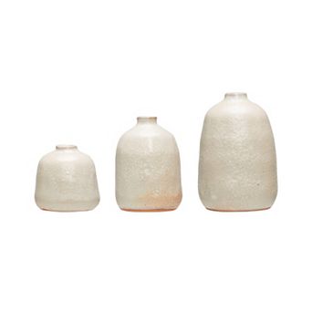 Hello Honey Various Decorative Terra-cotta Vases with Pitted Sand Finish, Light Grey, Set of 3