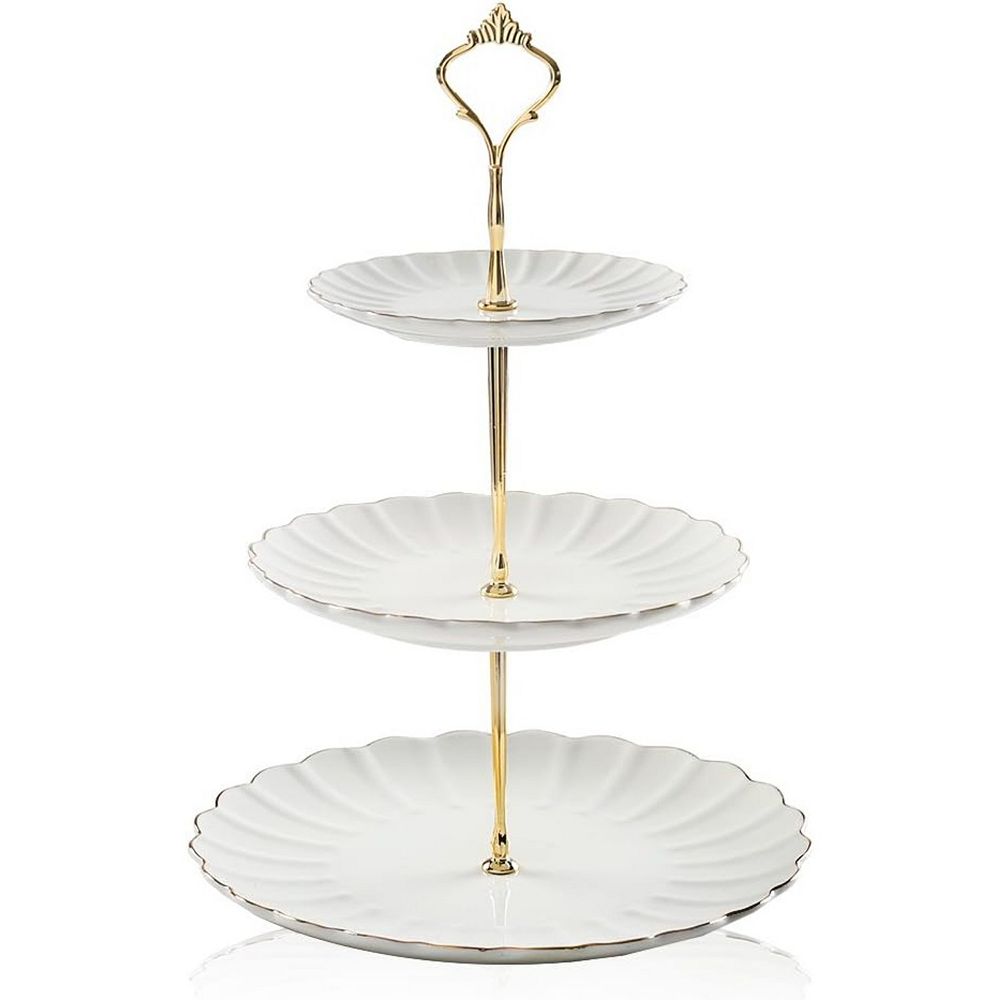 3-Tier White Ceramic Cake Stand, Dessert Cupcake Stand for Wedding & Tea Party