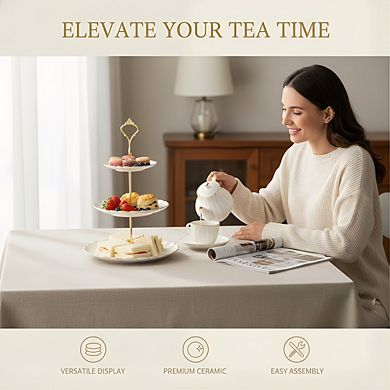 3-Tier White Ceramic Cake Stand, Dessert Cupcake Stand for Wedding & Tea Party