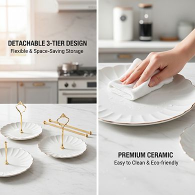 3-Tier White Ceramic Cake Stand, Dessert Cupcake Stand for Wedding & Tea Party