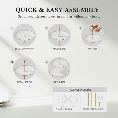 3-Tier White Ceramic Cake Stand, Dessert Cupcake Stand for Wedding & Tea Party