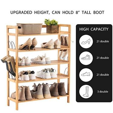 5-Tier Slatted Wooden Shoe Organizer
