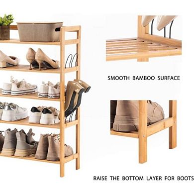 5-Tier Slatted Wooden Shoe Organizer