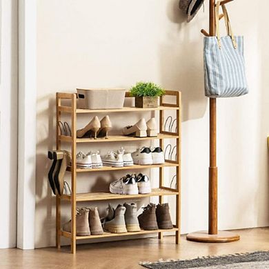 5-Tier Slatted Wooden Shoe Organizer