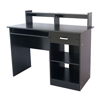 Modern Home Office Desk with Drawer, 43-Inch Computer Desk with Shelves - Black