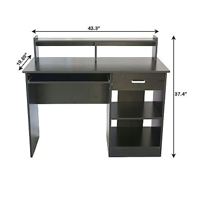 Modern Home Office Desk with Drawer, 43-Inch Computer Desk with Shelves - Black