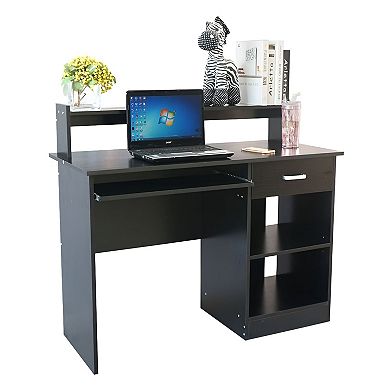Modern Home Office Desk with Drawer, 43-Inch Computer Desk with Shelves - Black