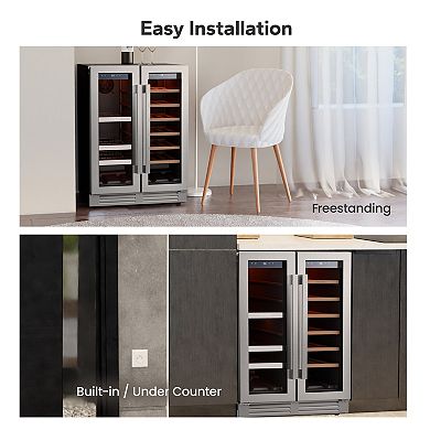24 inch Wine Cooler Beverage Refrigerator, Hold 60 Cans and 20 Bottles Dual Zone