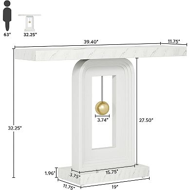Slim Entryway Table with Faux Marble Top and Frame, Narrow Sofa Table for Small Spaces