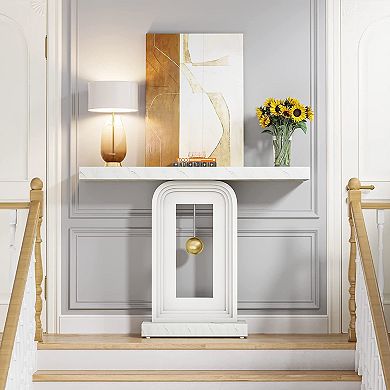 Slim Entryway Table with Faux Marble Top and Frame, Narrow Sofa Table for Small Spaces