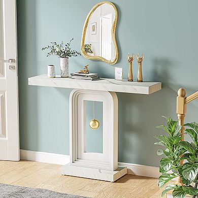 Slim Entryway Table with Faux Marble Top and Frame, Narrow Sofa Table for Small Spaces