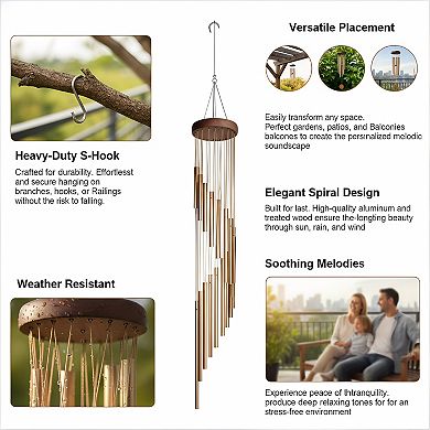 36 Inch Memorial Wind Chimes, Outdoor with S Hook for Garden Decoration