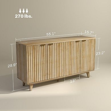 Modern Buffet Cabinet with Fluted Panels & Adjustable Storage Shelves