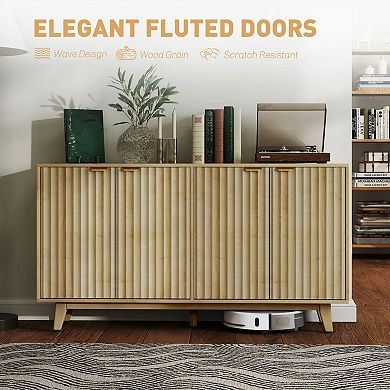 Modern Buffet Cabinet with Fluted Panels & Adjustable Storage Shelves