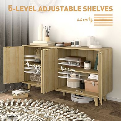 Modern Buffet Cabinet with Fluted Panels & Adjustable Storage Shelves