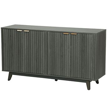 Modern Buffet Cabinet with Fluted Panels & Adjustable Storage Shelves