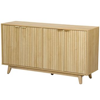 Modern Buffet Cabinet with Fluted Panels & Adjustable Storage Shelves