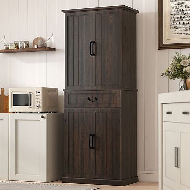 Freestanding Kitchen Storage Cabinet with Sensor Light, Door Racks and Large Drawer
