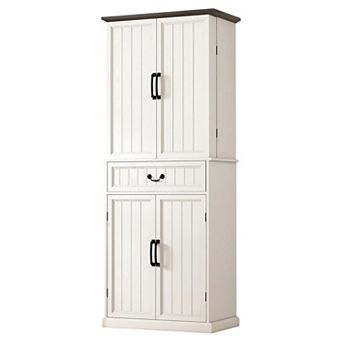 Freestanding Kitchen Storage Cabinet with Sensor Light, Door Racks and Large Drawer