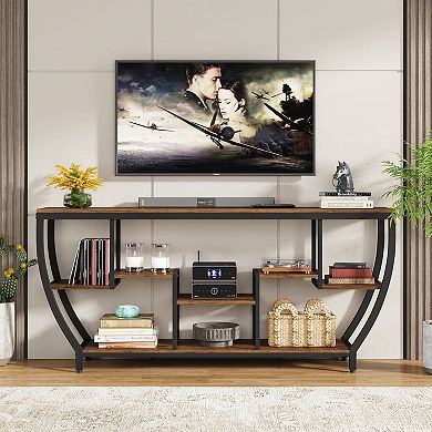 Industrial Sofa Table with 7 Tier Shelves, Narrow Console Table for Entryway or Living Room