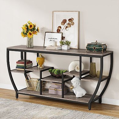 Industrial Sofa Table with 7 Tier Shelves, Narrow Console Table for Entryway or Living Room