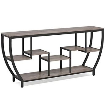 Industrial Sofa Table with 7 tier Shelves, Narrow Console Table for Entryway or Living Room