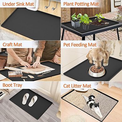 Great Ambitions 19.7"x15" Silicone Coffee Maker Mat with Raised Edge,Heavy Duty Countertop Protector