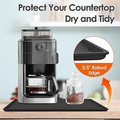 Great Ambitions 19.7"x15" Silicone Coffee Maker Mat with Raised Edge,Heavy Duty Countertop Protector