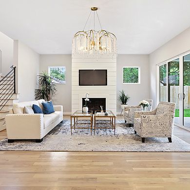 Gold Wrought Iron 31.5 Inch Modern Crystal Waterfall Chandelier Ceiling Light Fixture